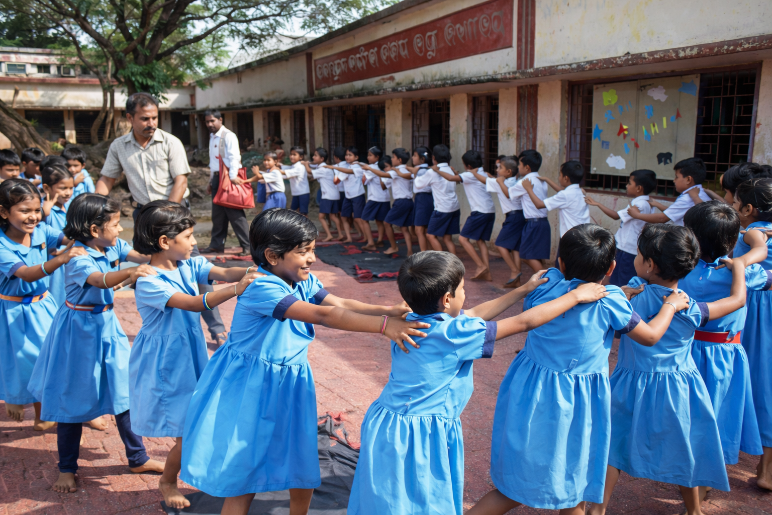 Happy children and youth together in a friendly environment